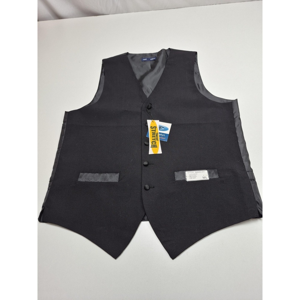Neil Allyn Vest Mens M Long Black 100% Wool Tuxedo Suit Waistcoat Stretch Formal